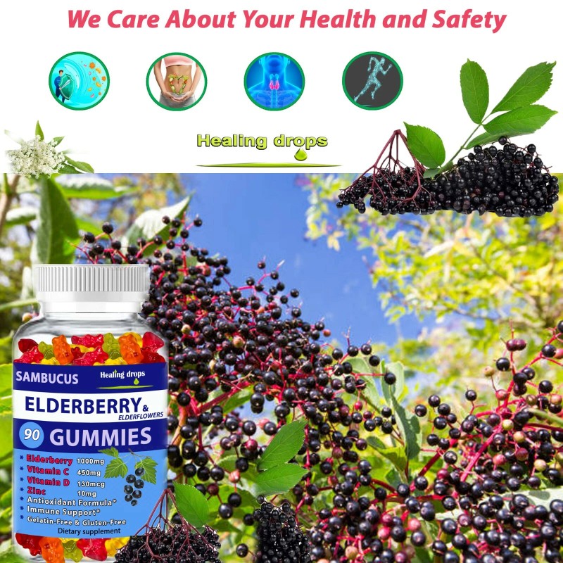 Healing Drops (3 Pack) Elderberry Gummies with Zinc Vitamin C,