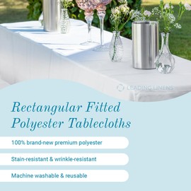 Leading Linens 12 Pack 4 ft Rectangle White Fitted Polyester Tablecloth, Table Cover Fabric Linen Cloth Wedding Reception Restaurant Banquet Party Machine Washable
