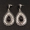 Burn Silver Teardrop Black Resin Stone Drop Earrings - 5cm