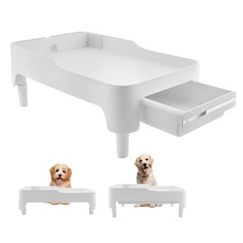 Elevated Pet Food Stand Adjustable Height - Ergonomic Cat & Dog Feeder Shelf with Storage Drawer | Compatible with Automatic Feeders, Protects Neck Health | Durable Snack Organizer for Treats & Food