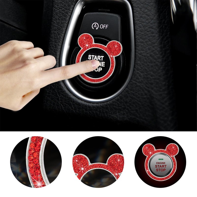 Augeny Bling Car Engine Start Button Cover, Rhinestone Key Ignition
