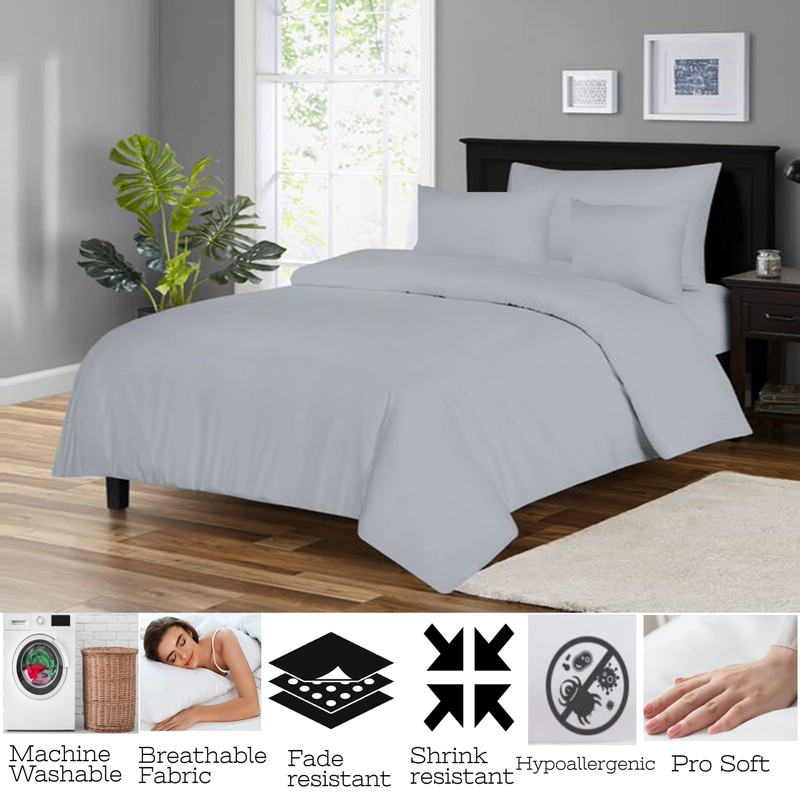 Apex Furnishings Single Duvet Cover Set Soft Microfibre Silver Bedding