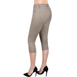 BodiLove Bermudas ajustadas, elásticas, suaves, ajustadas, con 5 bolsillos, de talle medio, color sólido, para mujer, Azul marino/flor y brillo, 7