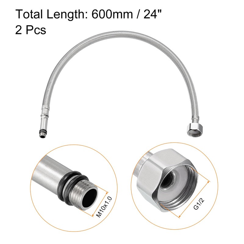 uxcell 24 Inch Long Faucet Supply Line Connector, 2pcs G1/2