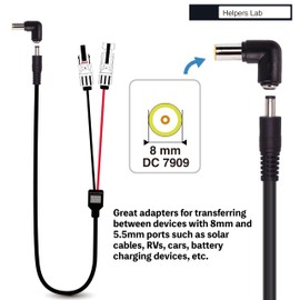 helpers lab DC 8mm Male to DC 5.5mm x 2.1mm Female Connectors Adapter for Portable Backup Power Station Jackery Explorer Rockpal Bluetti Milin Rechargeable Battery Pack Solar Generators