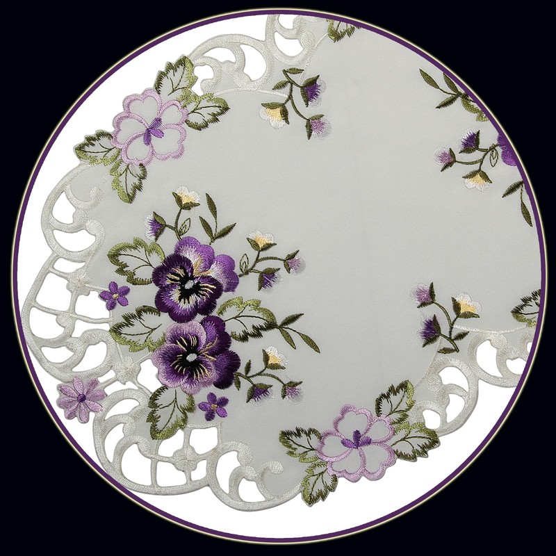 Quinnyshop Purple Pansy Embroidery Table Runner Tablecloth Cushion Cover Choice