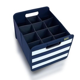 meori Foldable 12 Bottle Wine Carrier Marine Blue Stripes Carry Glassware Liquor Storage Bottle Shopping Travel Cocktails RV, B100792