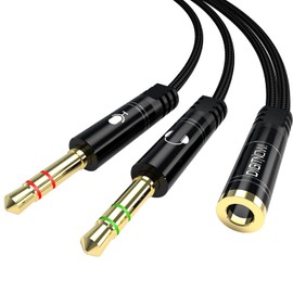 Headphone Splitter Cable for Computer,3.5mm Female to 2 Dual Male Headphone Microphone Y Splitter Cable Mic Audio Stereo Jack Earphones Port Cord Gaming Headset to PC Laptop Adapter Black
