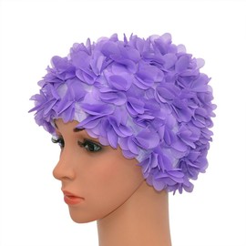 Medifier Lace Vintage Swim Cap Floral Petal Retro Style Bathing Caps for Women Rose (Purple)