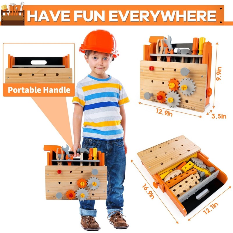 Wooden Kids Tool Bench 54 PCS Montessori STEM Tool Set