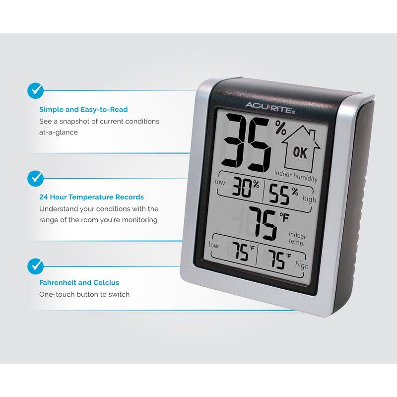 AcuRite Wireless Digital Indoor Thermometer and Hygrometer Monitor for Inside
