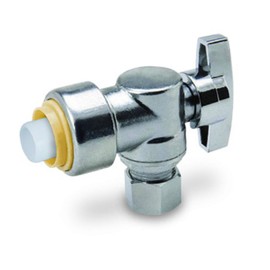 Midline Valve VQBTD1238 Push-Fit Water Supply Stop Valve; lead-free; One Piece Design; Angle Shut-off for Toilet, Sink, Dishwasher, Heater; 1/2 in. Push x 3/8 in. Comp; Chrome Plated Brass