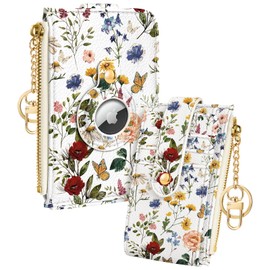 Miss Adola Cute Card Wallet Women with AirTag Holder - Retro Floral Small Wallets with Keychain RFID Credit Cardholder Air Tag Aesthetic Fashion Design Coin Purse for Female Ladies Teen Girls