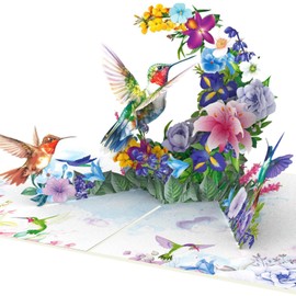 ROINUS Craft Hummingbird Garden Pop Up Card for Women, Mother's Day, or Him and Her - Perfect for both Adults and Kids, handmade card, Hummingbird Birthday Card, spring card
