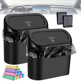 RAZYZOA Mini Cubo de Basura para Coche,2 Pack,Mini Cubo de Basura para Coche con Tapa, portátil Cubo de Basura para coche, para Colgar, pequeño Cubo de Basura para Coche, Oficina, hogar.
