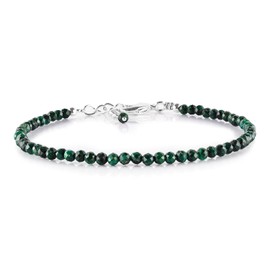 Natural Green Malachite Gemstone Micro Beads Dainty Bracelet Jewelry for Women Gifts For her, Birthstone Energy Crystals, Silver Plated Chain 8 inch
