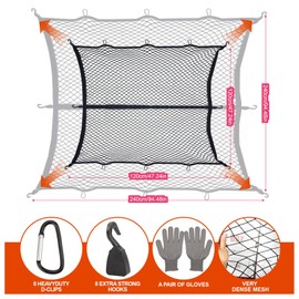 Cozy Core Upgraded 8-Hook Elastic Truck Bed Cargo Net, Adjustable 4x4ft to 8x8ft, Heavy-Duty Stretchable Design for Dodge Ford Chevy Pickups SUV Racks, Includes ABS Carabiners & Work Gloves