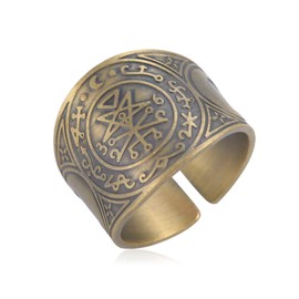 Seal of the 7 Archangels Ring Metatron Cube Rings Seal of Lilith Biblical Symbol Talisman Amulet Rings Geometry Copper Open Ring Lucky Charm Protection Religious Jewellery for Men Women, Copper, No