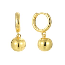 Charm-In I 14K Gold Plated Ball Drop Earrings-Medium Charm Huggie Earrings-Dangle Women's Gold Ball Earrings-Lightweight and Hypoallergenic Jewelry Gift for Her