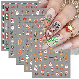 5 Sheets Christmas Nail Art Stickers Winter Cute Elk 3D Snowflake Nail Decals Santa Claus Snowmen Nail Design Holiday Xmas Tree Buffalo Plaid Nail Supplies for Women New Year Decoration Accessories