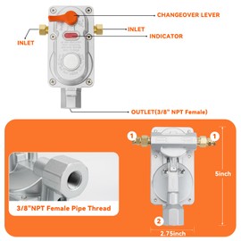 Skyflame 2-Stage Automatic Changeover LP Regulator with Two 18" Pigtail Propane Hoses and Gauges, Camper Propane Regulator Dual Kit for for RVs Vans Trailers