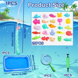 Bath Toys for 3+ Year Olds, Fishing Game for Kids, Kids Fishing Rod with 25 Double-Sided Fish, Toy Fishing Rod, Pool Party & Educational Activity (Includes Inflatable Pool, Fishing Net, Air Pump)