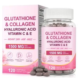 Glutathione Supplement 1500mg, 120 Vegan Capsules, Strong Antioxidant, with Collagen Peptide, Vitamin C&E, Hyaluronic Acid, Reduced Liposomal Glutathione Capsules for Men & Women, Enhanced Absorption