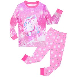 Girls Pajamas Toddler Kids Long Sleeve 2 Piece Pjs Set Unicorn Jammies Snug Fit Sleepwear Size 7-8
