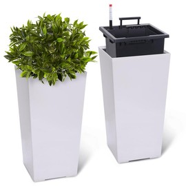 GARVEE 23" Tall Planters Set of 2 for Indoor & Outdoor Use, Featuring Modern Design, Drainage Holes, Water Level Monitor, Inner Bucket, and Automatic Watering System for Convenient Plant Care, Available in White