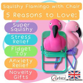 Squishy Flamingo w/Chair Fidget Toys Collection - Premium Squishy Toys for Squishing & Stretching - Collect Them All with Various Themes - Ideal Fidget Toy for Stress Relief & Focus - Durable and Fun