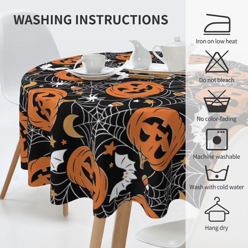 Sunshineyan Halloween Tablecloth 70 Inch Round, Black Pumpkins Spider Web