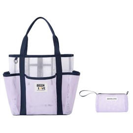 Palumbine Beach Bag Pool Bag Hot Spring Lightweight Large Capacity Freestanding Foldable Mesh Bag for Beach Shopping Swimming Gym Spa Spa Bath Travel (Purple)