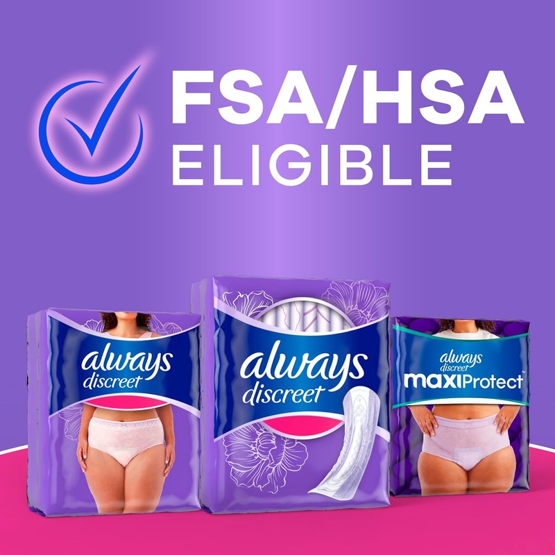 Always Discreet Adult Incontinence Pads for Women, Moderate Absorbency, Long