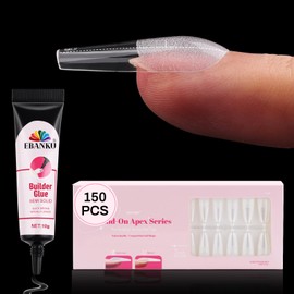 Long Coffin Nail Tips 150PCS, Glamorous Full Cover Build on Apex Soft Gel Clear Nail Tips, Pre-Shaped Press on False Nail Tips for Nail Extension Fake Nails Manicure 15 Sizes