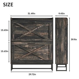 Maupvit Maupvit Shoe Storage Cabinet with 2 Flip Drawers, Freestanding Organizer with Metal Legs for Entryway, Narrow Shoe Rack Cabinet, Dark Rustic Oak