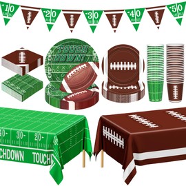 QZYL QZYL Football Party Decorations Serve 24, 99 Pcs Football Party Supplies, Disposable Football Dinner Plates Football Dessert Plates Napkins Cups Tablecloth Banner for Game Day Party Favors Decor