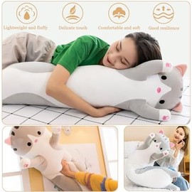 Cojín Largo de Peluche de Gato de Peluche para Dormir, Suave y Largo, Regalo para niños y Novias (150 cm59 Pulgadas, Gris)