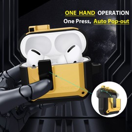 Nillkin for Airpods Pro Case Cover with Secure Lock, One-Hand Open, Press Auto Pop-Out Earphone case, Military Grade Armor Solid Hard Shell PCover with Keychain for AirPod Pro 2019 Case - Yellow