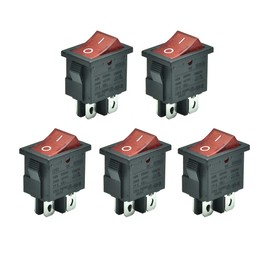 FILSHU 5pcs Snap-in DPST Mini Rocker Switch On-Off Red Lamp 4Pin 6A/250VAC 10A/125VAC T85