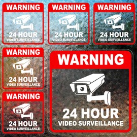 Video Surveillance Sign, 5 Pack 6 x 6 Inch Vinyl Decals 24 Hour Warning Sign Outdoor Security Stickers Self-Adhesive Camera Warning Waterproof Video Surveillance Decals for Home, Business