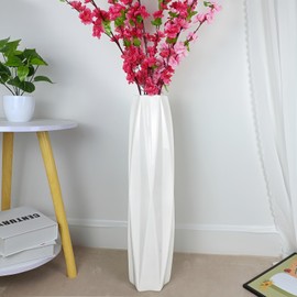 Large Ceramic Floor Vase 24 Inches Tall,White Tall Modern Flower Vases for Office, Home,Farmhouse,Living Room Décor,Simple Origami Design Fall Decorative Porcelain Flower Arrangement Vase Ideal Gift