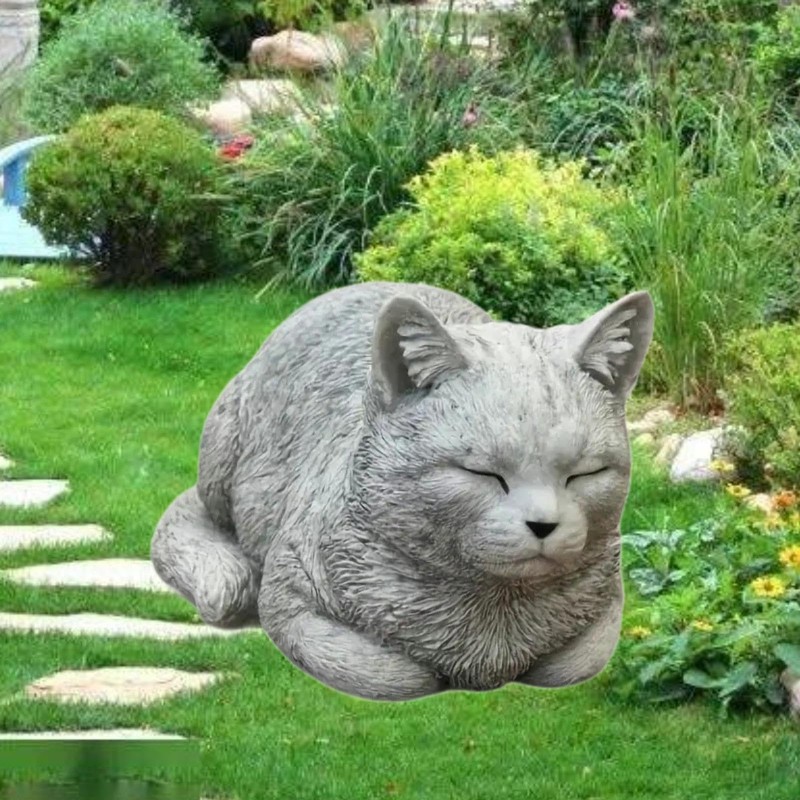Fonowx Memorial Cat Ornament Resin Balcony Funny Outsides Outdoor Cat