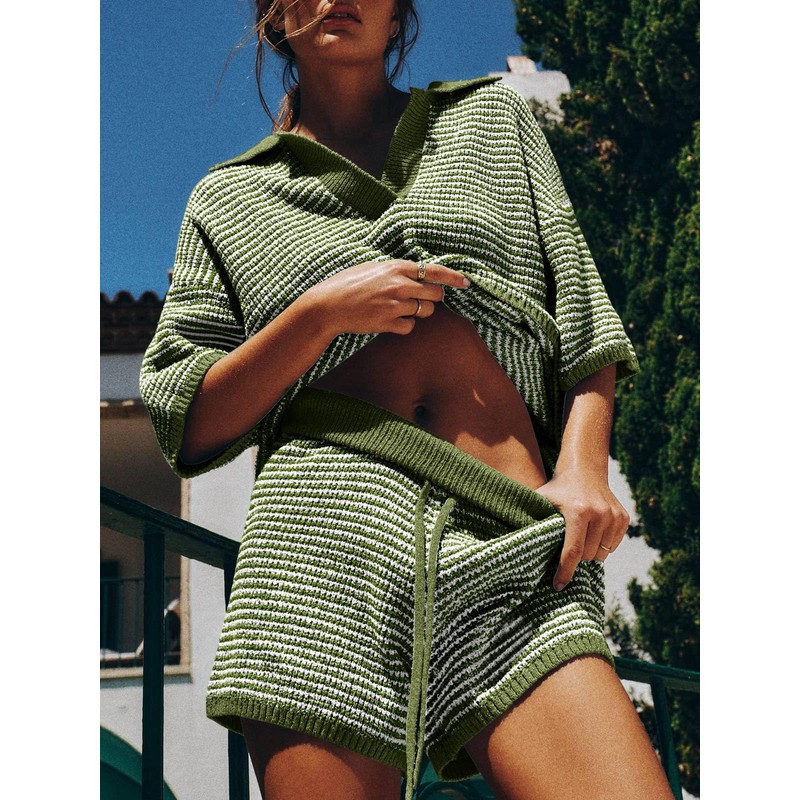 Tankaneo Womens Sweater Set 2 Piece Outfits Oversized 3/4 Sleeve