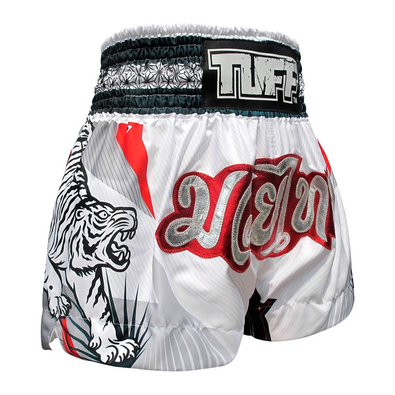 Tuff Muay Thai Boxing Shorts Double Tigers (White, XL)