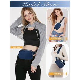 FIORETTO Bumbags for Ladies Fashion Bum Bag Fanny Pack with Organized Zipped Pockets Adjustable Belt Bag Small Waist Pouch Bum Bag for Dog Walking Running Travel Navy Blue