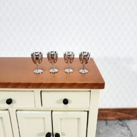Town Square Miniatures Miniature Goblets Silver Metal Set of 4  1:12 Scale Dollhouse Kitchenware