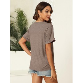 EyMuse EyMuse 2 PCS Womens Tops V Neck Short Sleeve Casual Loose Tees Comfort Colors Tshirt Beach Vacation Fashion Clothes 2025 Summer Outfits,Taupe+Yellow,XXL