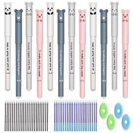 SWoob 12pcs Rub Out Pen 0.35mm Erasable Pen Animal Friction Pen Kawaii Erasable Pens With 48 Erasable Refills + 4 Erasers for Homeschool Students Stationery Office Supplies