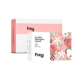 FREY Laundry Detergent & Dryer Sheets Bundle | 60 Count | Plastic Free | Liquidless Full Wash Solution | Soft Fresh Clothes (Jasmine Meadow)