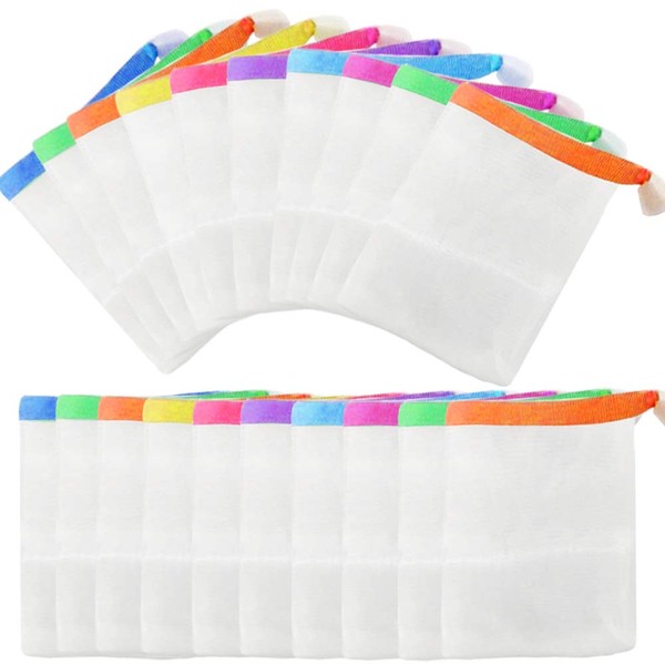 Paquete de 20 bolsas de malla de burbujas hechas a mano, bolsa de jabón de malla exfoliante, de doble capa de espuma para ahorro de jabón, herramienta de limpieza facial corporal (varios colores)